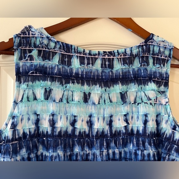 Chico’s Mixed Blues Sleeveless Ruffle Tiered Blouse Women’s Size Medium - Picture 3 of 11